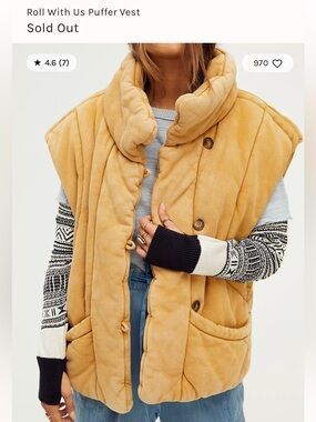 Free people Roll With Us Puffer Vest Honey ginger
